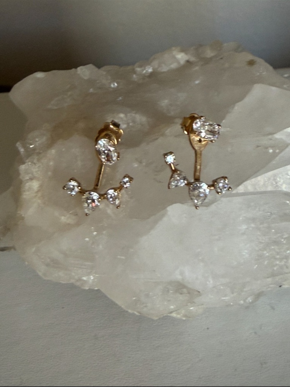 Gold Cubic Zirconia Ear Jacket Earrings - Clear Stones